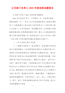 公司部门负责人2025年度述职述廉报告