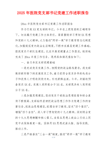 2025年医院党支部书记党建工作述职报告
