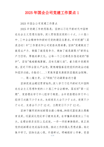 2025年国企公司党建工作要点1