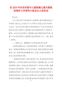在2025年市农村留守儿童困境儿童关爱救助保护工作领导小组会议上的讲话