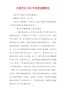 区委书记2025年述责述廉报告