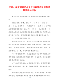 区某小学支部委员会关于巡察整改阶段性进展情况的报告