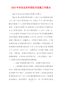 2025年市农业农村局机关党建工作要点