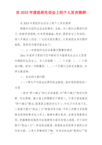 在2025年度组织生活会上的个人发言提纲