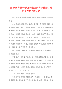 在2025年第一季度安全生产专项整治行动动员大会上的讲话
