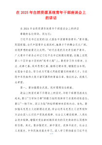 在2025年自然资源系统青年干部座谈会上的讲话