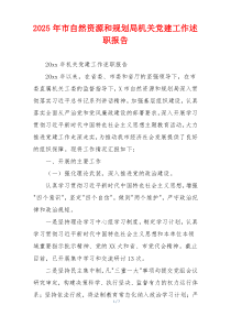 2025年市自然资源和规划局机关党建工作述职报告