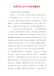 县委书记202X年述责述廉报告