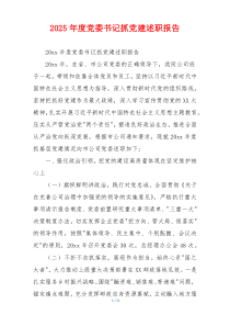 2025年度党委书记抓党建述职报告
