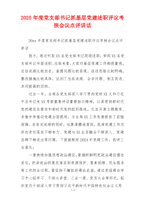 2025年度党支部书记抓基层党建述职评议考核会议点评讲话