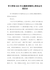 学习贯彻2025年主题教育精神心得体会交流发言