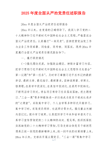 2025年度全面从严治党责任述职报告