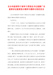 在乡科级领导干部学习贯彻总书记视察广东重要讲话重要指示精神专题研讨班的发言