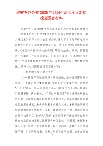 巡察办办公室2025年组织生活会个人对照检查发言材料