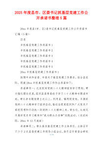 2025年度县市、区委书记抓基层党建工作公开承诺书整理5篇