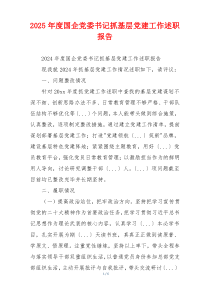 2025年度国企党委书记抓基层党建工作述职报告