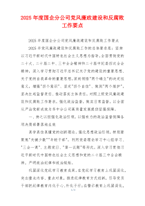 2025年度国企分公司党风廉政建设和反腐败工作要点