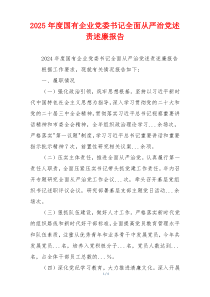 2025年度国有企业党委书记全面从严治党述责述廉报告