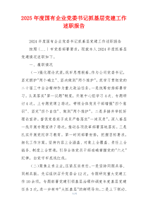 2025年度国有企业党委书记抓基层党建工作述职报告