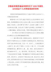 市粮食和物资储备局领导关于2025年度民主生活会个人对照检视剖析材料