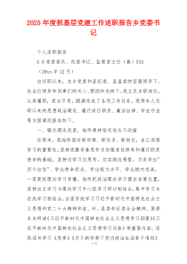 2025年度抓基层党建工作述职报告乡党委书记