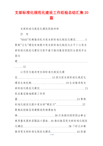支部标准化规范化建设工作经验总结汇集20篇