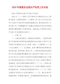 2025年度落实全面从严治党工作总结