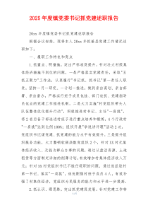 2025年度镇党委书记抓党建述职报告