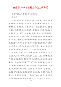 在全市2025年农村工作会上的讲话