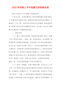 2025年支部上半年党建工作经验总结