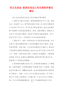 民主生活会 组织生活会之间互相批评意见建议