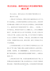 民主生活会、组织生活会之间互相批评意见建议汇聚