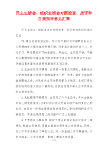 民主生活会、组织生活会对照检查、批评和自我批评意见汇聚