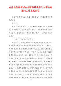 在全市住建领域安全隐患城镇燃气专项排查整治工作上的讲话
