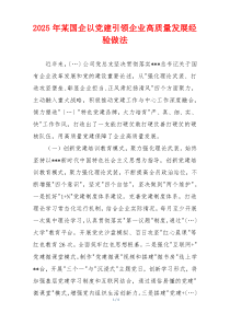 2025年某国企以党建引领企业高质量发展经验做法