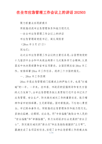 在全市应急管理工作会议上的讲话2025