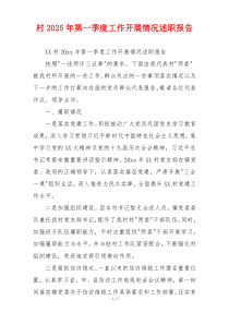 村2025年第一季度工作开展情况述职报告