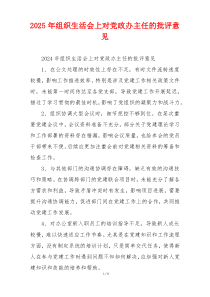 2025年组织生活会上对党政办主任的批评意见