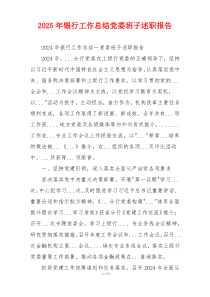 2025年银行工作总结党委班子述职报告