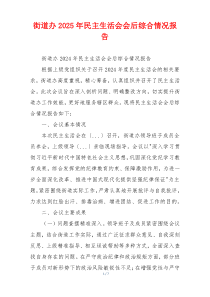 街道办2025年民主生活会会后综合情况报告