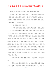 X党委党组书记2025年党建工作述职报告