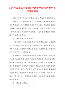 X区发改委关于2025年落实全面从严治党工作情况报告