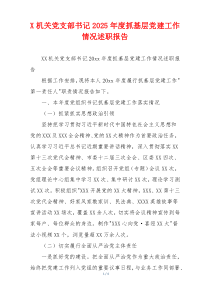 X机关党支部书记2025年度抓基层党建工作情况述职报告
