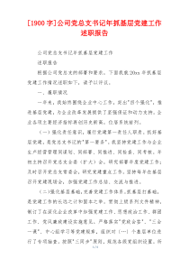 [1900字]公司党总支书记年抓基层党建工作述职报告