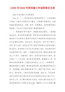 [2300字]2025年抓党建工作述职报告支部