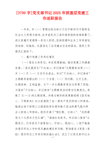 [3700字]党支部书记2025年抓基层党建工作述职报告