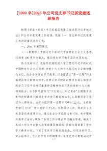 [3900字]2025年公司党支部书记抓党建述职报告