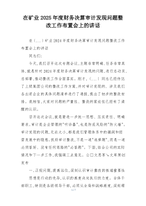 在矿业2025年度财务决算审计发现问题整改工作布置会上的讲话