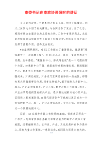 市委书记在市政协调研时的讲话