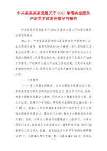 中共某某某某党组关于2025年落实全面从严治党主体责任情况的报告